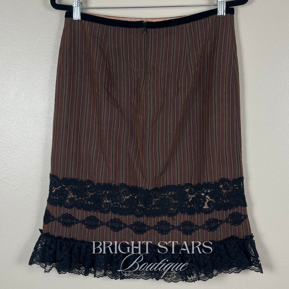 Rare Brown Stripe Lace Trim Pencil Skirt ASO Lorelai Gilmore Girls Vintage Y2K - Picture 5 of 9